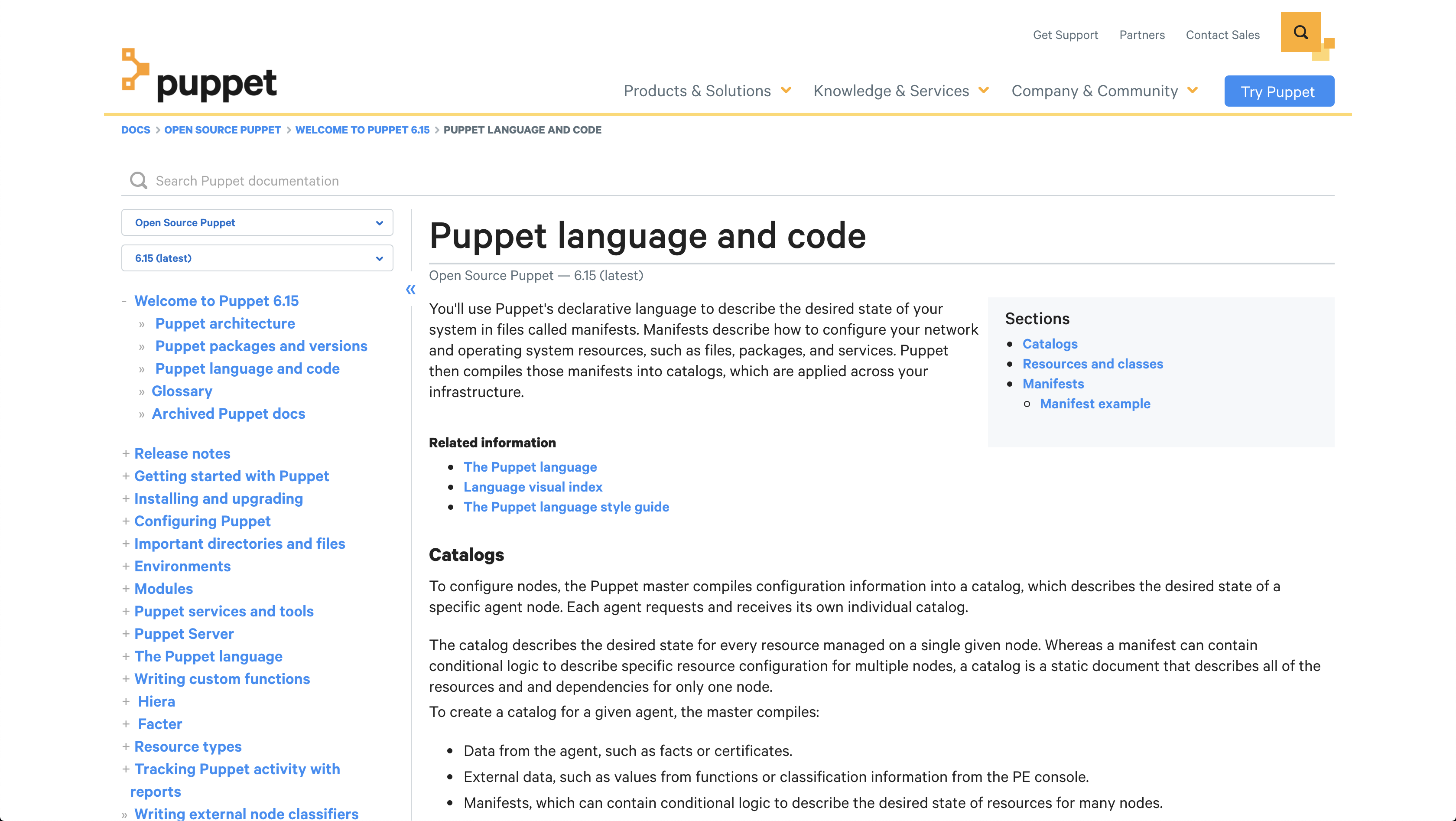 Screenshot of Puppet Documentation